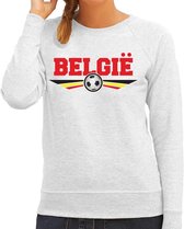 Belgie landen / voetbal sweater met wapen in de kleuren van de Belgische vlag - grijs - dames - Belgie landen trui / kleding - EK / WK / voetbal sweater XL