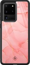 Samsung S20 Ultra hoesje glass - Marmer roze | Samsung Galaxy S20 Ultra  case | Hardcase backcover zwart
