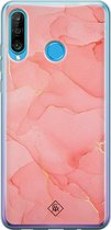 Huawei P30 Lite hoesje siliconen - Marmer roze | Huawei P30 Lite case | Roze | TPU backcover transparant
