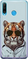 Huawei P30 Lite hoesje siliconen - Tijger wild | Huawei P30 Lite case | blauw | TPU backcover transparant