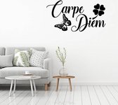 Muursticker Carpe Diem Met Vlinder En Klavertje Vier -  Zwart -  160 x 80 cm  -  woonkamer  slaapkamer  engelse teksten  alle - Muursticker4Sale