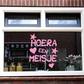 Raam Sticker Hoera Een Meisje -  Rood -  120 x 141 cm  - raam en deurstickers - geboorte stickers  alle - Muursticker4Sale