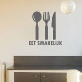 Muursticker Eet Smakelijk Met Bestek - Donkergrijs - 120 x 111 cm - taal - nederlandse teksten keuken alle