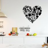 Muursticker Keuken Hart -  Zwart -  60 x 56 cm  -  keuken  bedrijven   - Muursticker4Sale