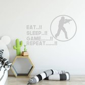 Muursticker Eat Sleep Game Repeat -  Lichtgrijs -  120 x 71 cm  -  engelse teksten  baby en kinderkamer  alle - Muursticker4Sale