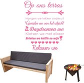 Muursticker Op Ons Terras - Roze - 60 x 76 cm - nederlandse teksten tuin