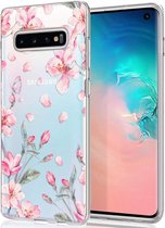 iMoshion Hoesje Geschikt voor Samsung Galaxy S10 Hoesje Siliconen - iMoshion Design hoesje - Roze / Transparant / Blossom Watercolor