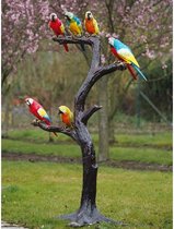 Tuinbeeld - bronzen beeld - Boom met papegaaien - 202 cm hoog