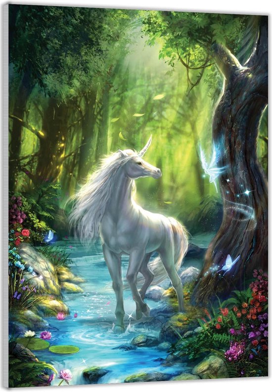 Acrylglas –Getekende Unicorn in Fantasiebos– 30x40 (met ophang)