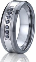 Schitterende Wolfraamcarbide Ring mét 7 Zwarte Zirkonia steentjes | Brede Ring| Damesring| Herenring