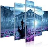 Schilderijen Op Canvas - Schilderij - Magic Venice (5 Parts) Wide Blue 200x100 - Artgeist Schilderij