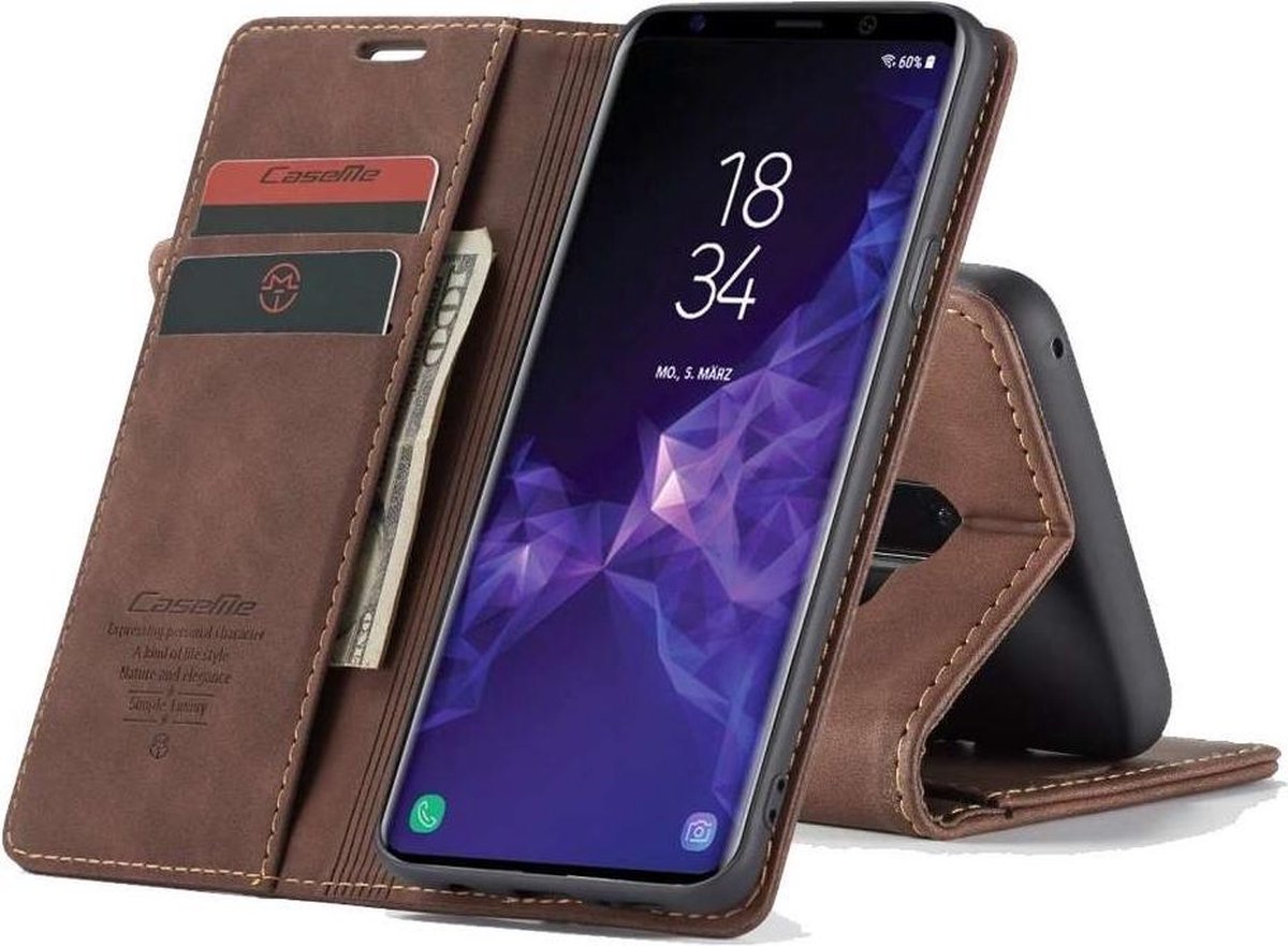 CASEME - Samsung Galaxy S9 Plus Retro Wallet Case - Koffie