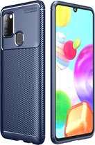 Carbon Fiber TPU Back Cover - Samsung Galaxy A21s Hoesje - Blauw