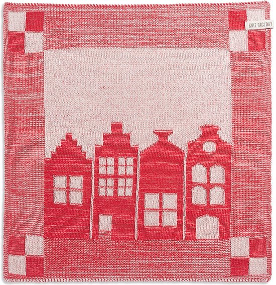 Knit Factory Gebreide Keukendoek - Keukenhanddoek House - Ecru/Rood - 50x50 cm