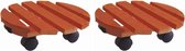 2x Plantenonderzetter/multiroller vurenhout 30 cm rond - 30 kg - Woonaccessoires/decoratie houten planken/trolley voor kamerplanten