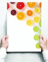 Wandbord: Kleurrijk patroon met fruit op witte achtergrond - 30 x 42 cm