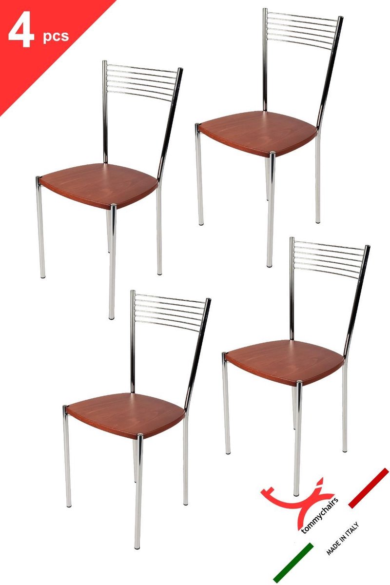 Tommychairs Elegance - Eetkamerstoelen - Set van 4 - Chroom & Kersenhout