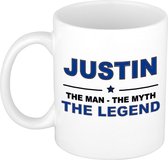 Justin The man, The myth the legend cadeau koffie mok / thee beker 300 ml