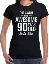 Awesome 90 year / 90 jaar cadeau t-shirt zwart dames 2XL