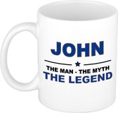Naam cadeau John - The man, The myth the legend koffie mok / beker 300 ml - naam/namen mokken - Cadeau voor o.a  verjaardag/ vaderdag/ pensioen/ geslaagd/ bedankt