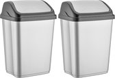 2x stuks zilver/zwarte vuilnisbak/vuilnisemmer kunststof 10 liter - Prullenbakken/Afvalemmers - Kantoor/keuken prullenbakken