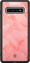 Samsung S10 hoesje glass - Marmer roze | Samsung Galaxy S10 case | Hardcase backcover zwart