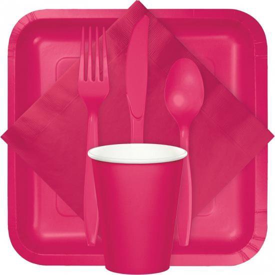 Fuchsia roze plastic bestek setje 48-delig - messen/vorken/lepels -  herbruikbaar -... | bol.com