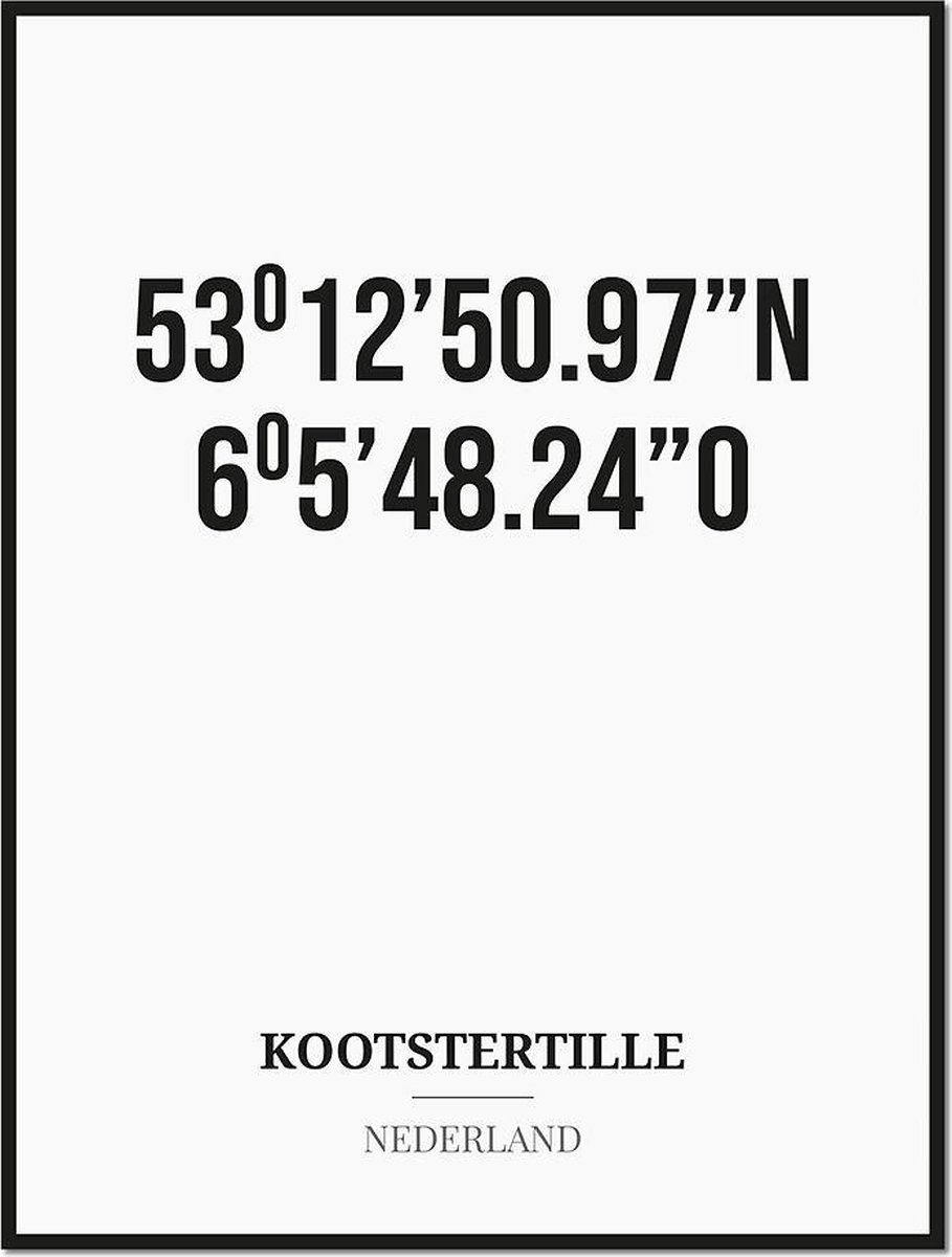 Studio216 Poster/kaart KOOTSTERTILLE met coördinaten zwart, wit