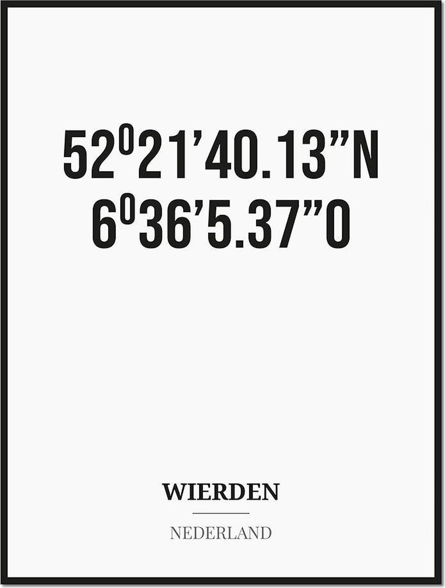 Studio216 Poster/kaart WIERDEN met coördinaten zwart, wit