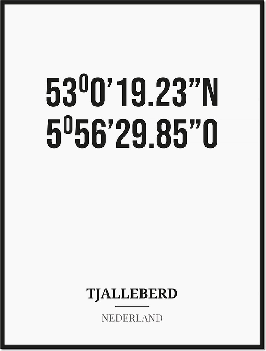 Studio216 Poster/kaart TJALLEBERD met coördinaten zwart, wit