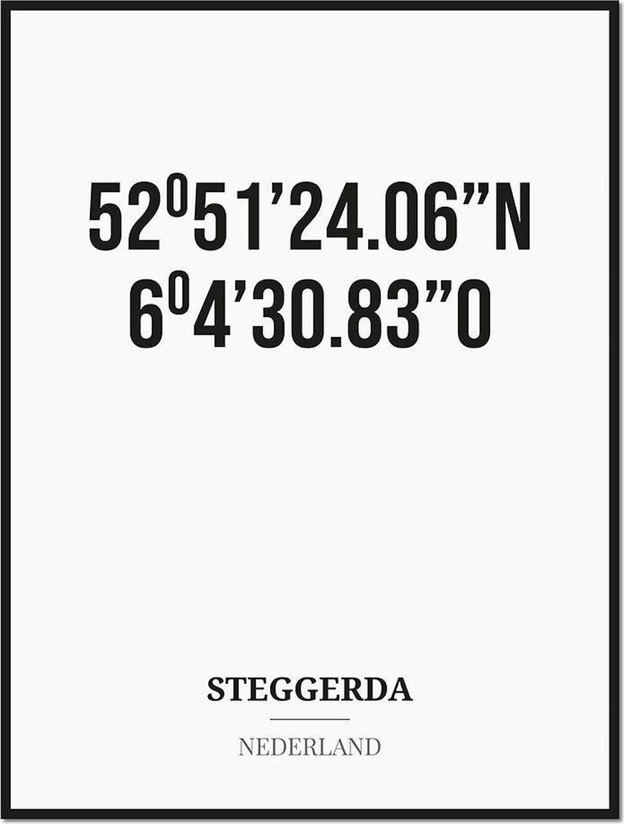 Studio216 Poster/kaart STEGGERDA met coördinaten zwart, wit
