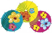 18x stuks Cocktail/IJsjes parasols prikkers Hawaii print - Tropische zomer thema feestartikelen
