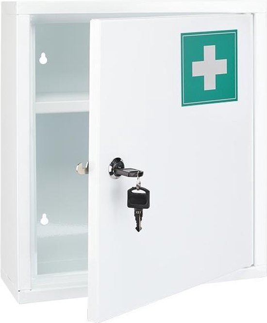 Medicijnkastje wit met slot 32 x 10 x 36 cm - Badkameraccessoires -  Medicijnen opbergen | bol.com