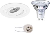 LED Spot Set - Pragmi Alpin Pro - GU10 Fitting - Inbouw Rond - Mat Wit - Kantelbaar Ø92mm - Philips - SceneSwitch 827 36D - 1.5W-5W - Warm Wit 2200K-2700K - Dimbaar - BSE