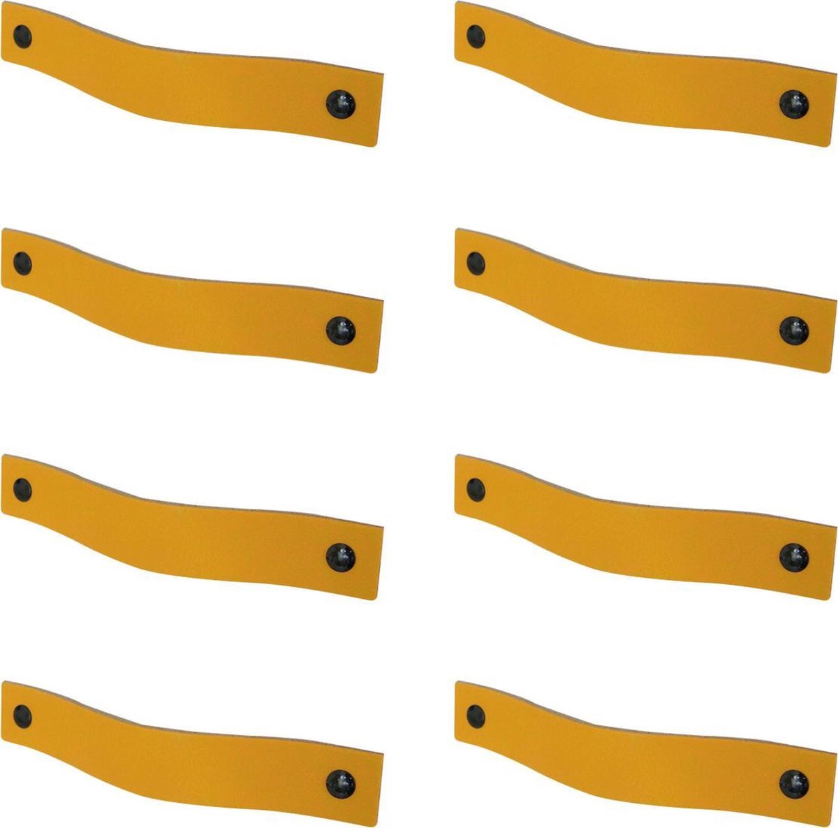 8x leren handgrepen 'platte greep' - maat M (19 x 2,5 cm) - OKERGEEL - incl. 3 kleuren schroefjes (handgreepjes - leren grepen - greepjes - leren lusjes)