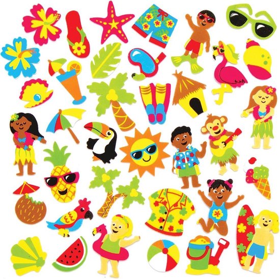 Baker Ross Tropisch Strand Stickers van Foam (12 stuks) Knutselspullen en Stickers voor Kinderen