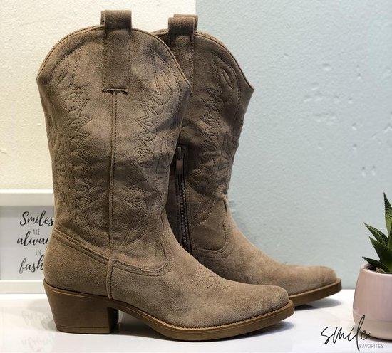 | Cowboy Laarzen Suéde Taupe Nude Maat 39 Musthave Dames Cowboy boots Beige Western Laarzen