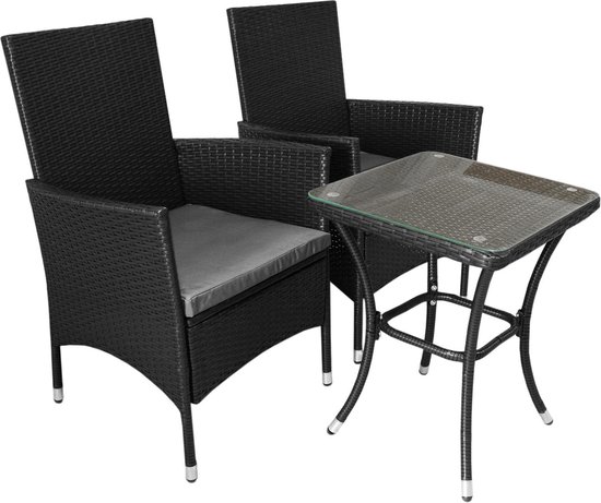 bol.com | Jardí Bistro set - Tuinset - Kleur: Zwart - Twee stoelen en  tafeltje - 5 cm dikke...