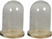 2x Glazen decoratie sier stolpen op houten plateau 22 cm - Home Deco stolpen - Woonaccessoires