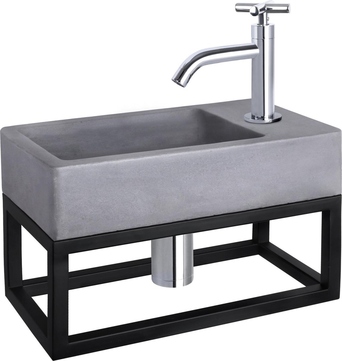 Differnz Force Fonteinset - Beton donkergrijs - Kraan kruis chroom - Met handdoekrek - 40 x 22 x 9 cm