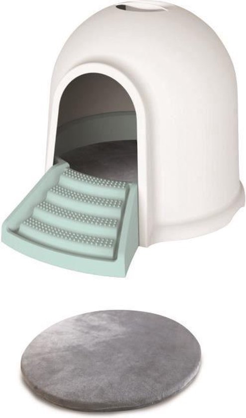 M-PETS Igloo toiletartikelen 2in1 - 45,7x59,7x43,2cm - wit en blauw - voor  cat | bol.com