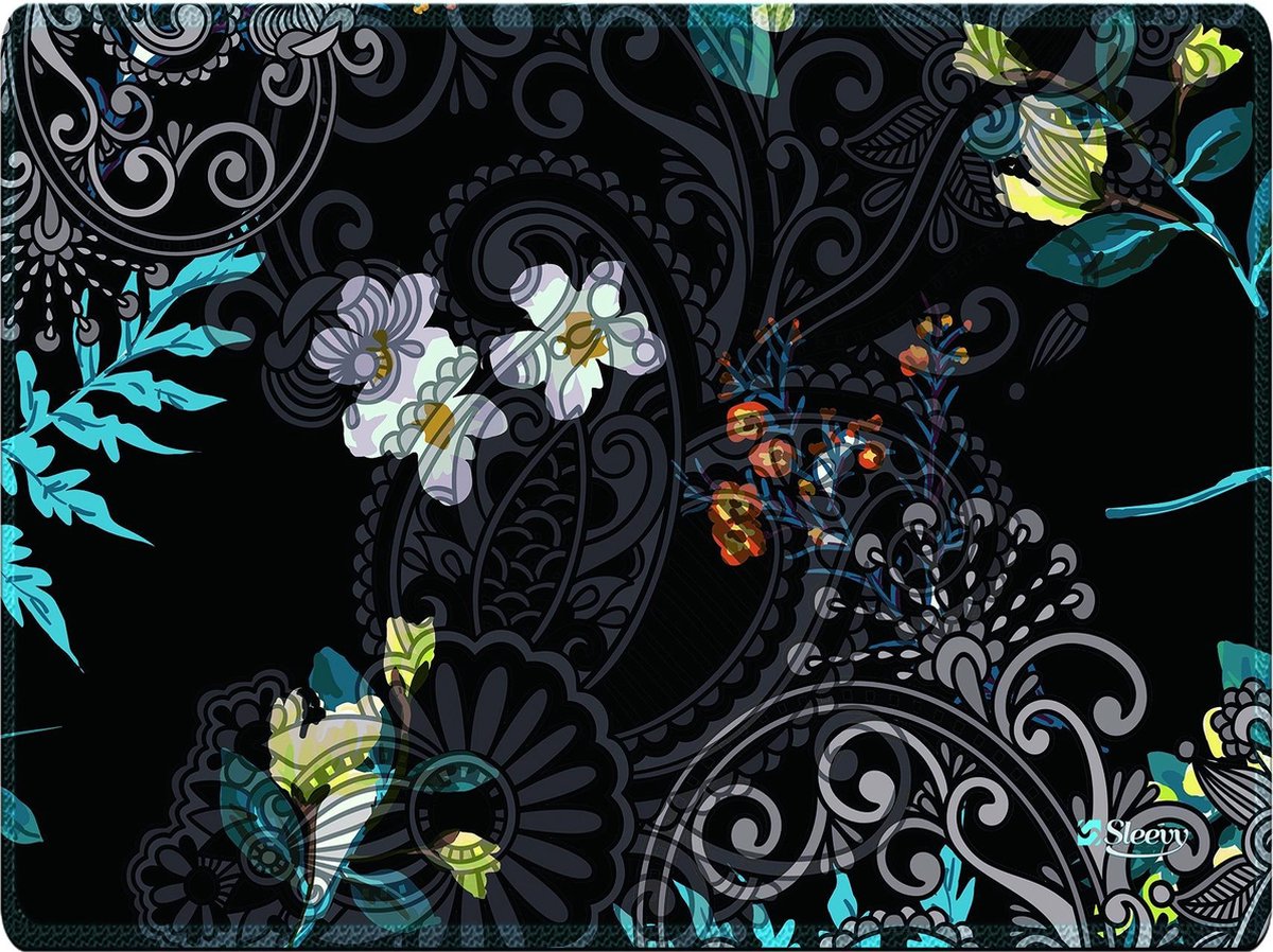Muismat zwart patroon bloemen - Sleevy - mousepad - Collectie 100+ designs