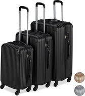relaxdays kofferset 3 delig - reiskoffer set -  hardcase - 4 wielen - trolley - TSA slot zwart