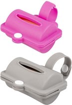 DUVO - Poepzakjes dispenser - Poepzakjeshouder van silicoon - 8,2cm -10 zakjes - Kleur: grijs/roze - 1 STUK