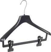 De Kledinghanger Gigant - 5 x Mantel / kostuumhanger kunststof zwart met schouderverbreding en anti-slip knijpers, 38 cm
