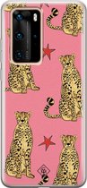 Huawei P40 Pro hoesje siliconen - The pink leopard | Huawei P40 Pro case | zwart | TPU backcover transparant