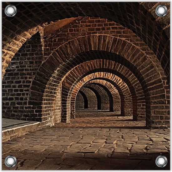 Tuinposter –Tunnel van Bogen– 100x100 Foto op Tuinposter (wanddecoratie voor buiten en binnen)
