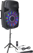 15" actieve speakerbox met LED, USB, SD, FM, BT +STAND, MIC, afstandsbediening - PARTY-15PACK