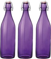 Set van 3x stuks paarse giara flessen met beugeldop - Woondecoratie giara fles - Paarse weckflessen