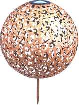 1x Buiten/tuin koperen decoratie bol solar verlichting 28,5 cm - Tuinverlichting - Tuinlampen - Solarlampen op zonne-energie